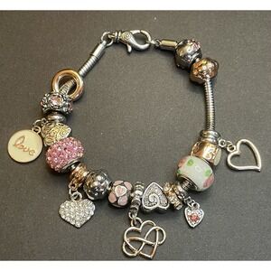 Silver Charm Bracelets Chunky Hearts Bling Brighton Lobster Clasp